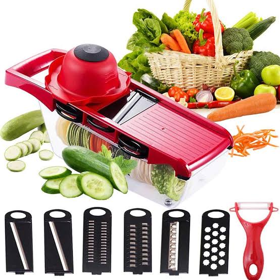 Manual Mandoline Vegetable Cutter – Red | Stainless Steel Blade Peeler, Grater & Slicer for Potato, Carrot, Cheese & More