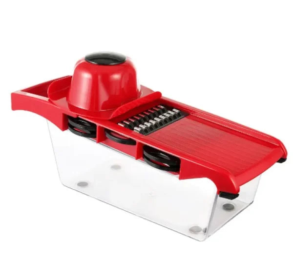 Manual Mandoline Vegetable Cutter – Red | Stainless Steel Blade Peeler, Grater & Slicer for Potato, Carrot, Cheese & More