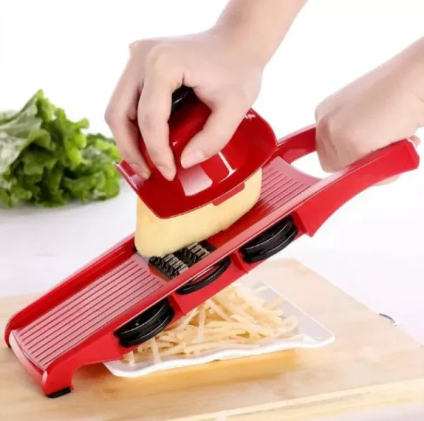 Manual Mandoline Vegetable Cutter – Red | Stainless Steel Blade Peeler, Grater & Slicer for Potato, Carrot, Cheese & More