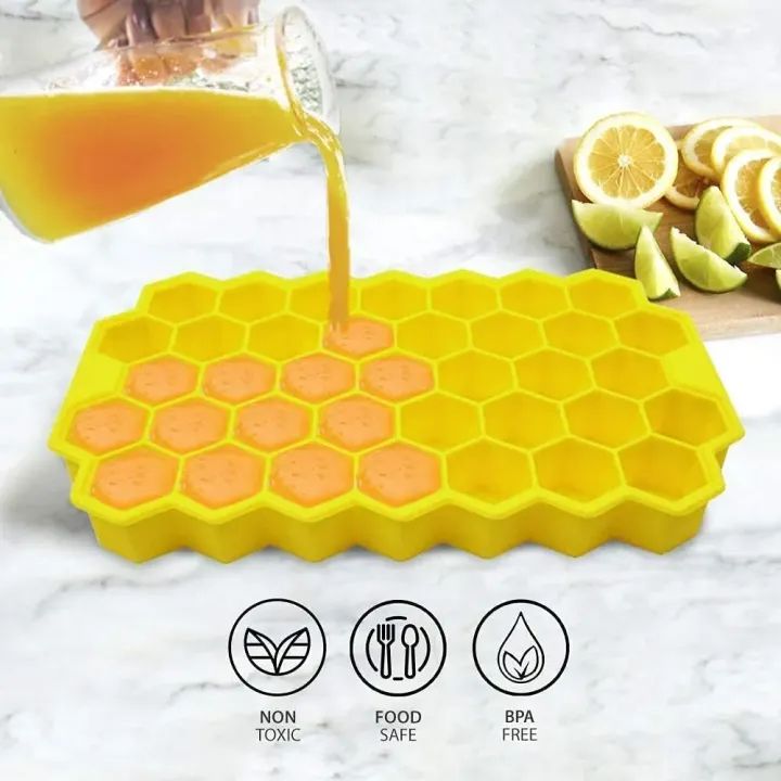 37-Cavity Silicone Ice Cube Tray – Honeycomb Shape Mould for Freezer, Chocolate, Cake & Drinks | Reusable & Multicolor | Paknify