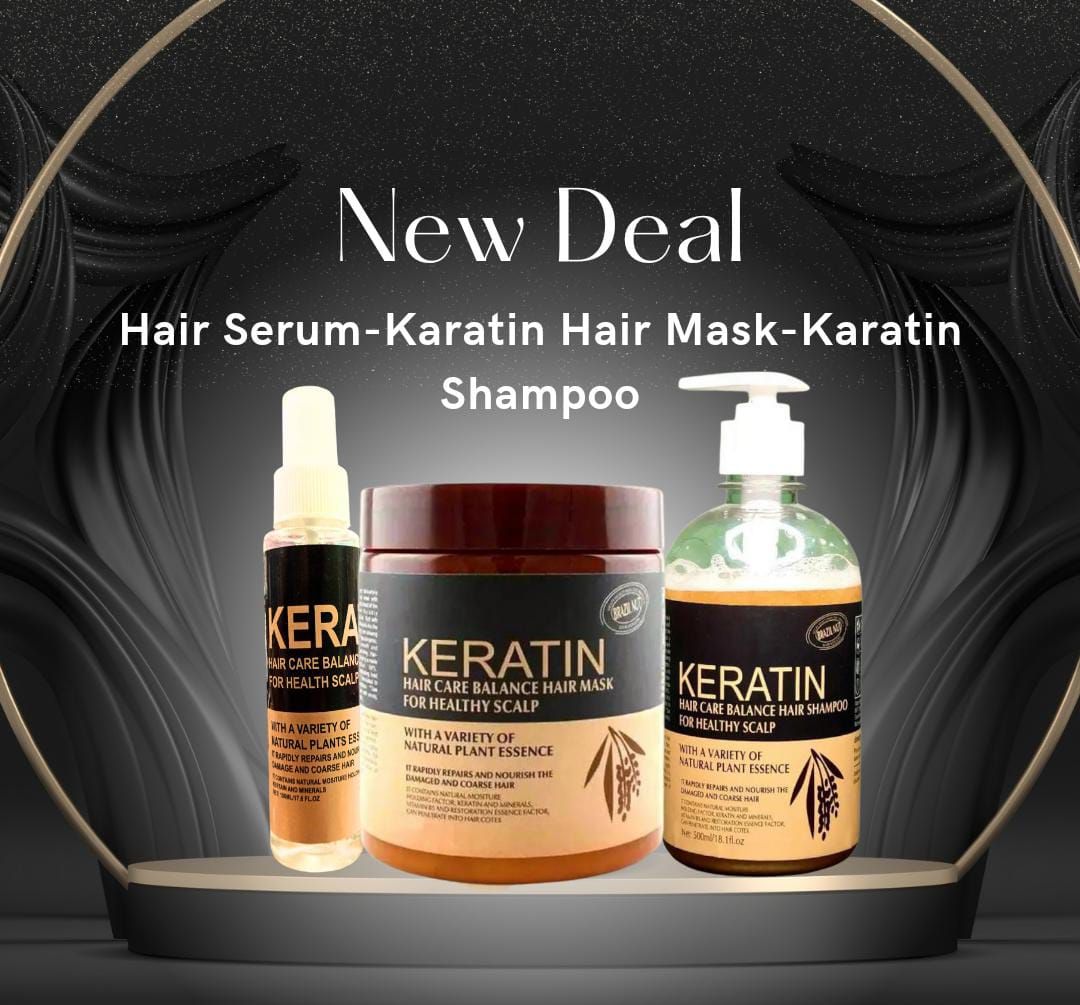 Pack of 3 – Keratin Hair Mask, Keratin Shampoo & Keratin Hair Serum for Smooth & Shiny Hair