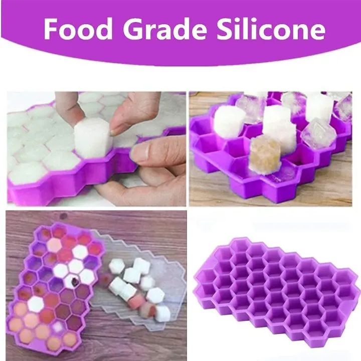 37-Cavity Silicone Ice Cube Tray – Honeycomb Shape Mould for Freezer, Chocolate, Cake & Drinks | Reusable & Multicolor | Paknify