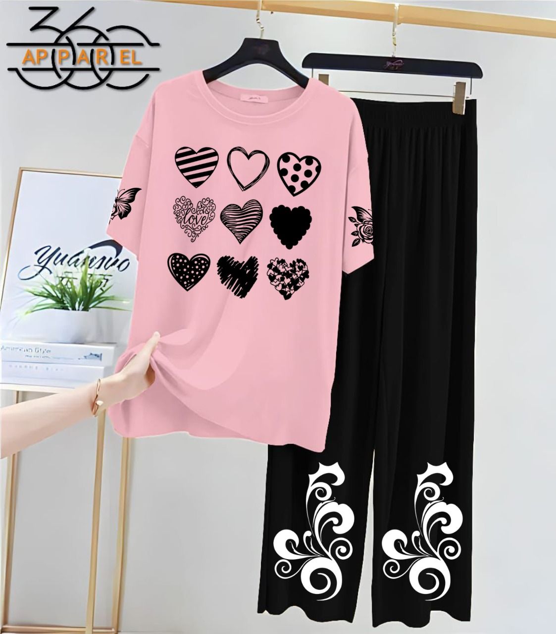 Pink & Black Printed Night Suit for Women – Soft Jersey Fabric | Paknify