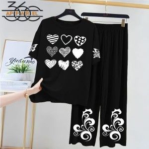 Pink & Black Printed Night Suit for Women – Soft Jersey Fabric | Paknify