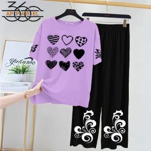 Pink & Black Printed Night Suit for Women – Soft Jersey Fabric | Paknify