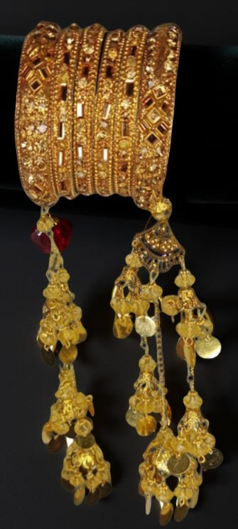 Luxurious Bridal Golden Bangles Set with Stonework & Traditional Kaleere – 2.5 Inch