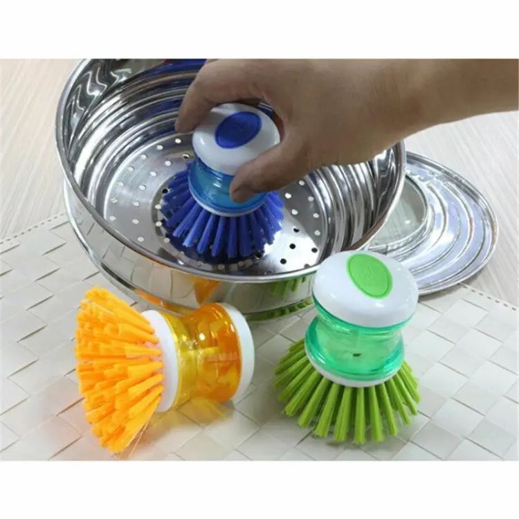 Soap Dispensing Dishwashing Brush – Self-Dispensing Kitchen Scrub Brush for Pots, Pans & Dishes | Plastic Cleaning Brush with Liquid Holder | Paknify
