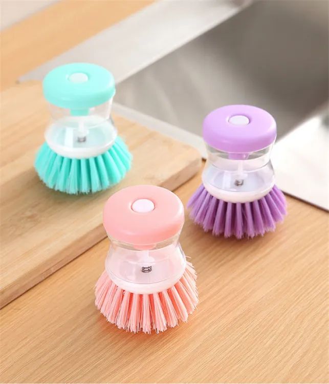 Soap Dispensing Dishwashing Brush – Self-Dispensing Kitchen Scrub Brush for Pots, Pans & Dishes | Plastic Cleaning Brush with Liquid Holder | Paknify