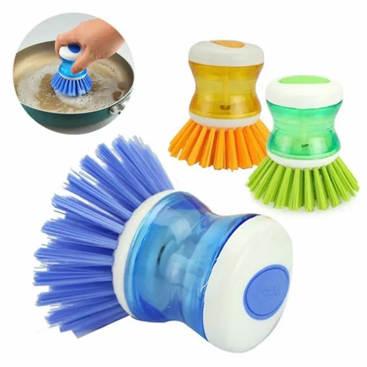 Soap Dispensing Dishwashing Brush – Self-Dispensing Kitchen Scrub Brush for Pots, Pans & Dishes | Plastic Cleaning Brush with Liquid Holder | Paknify