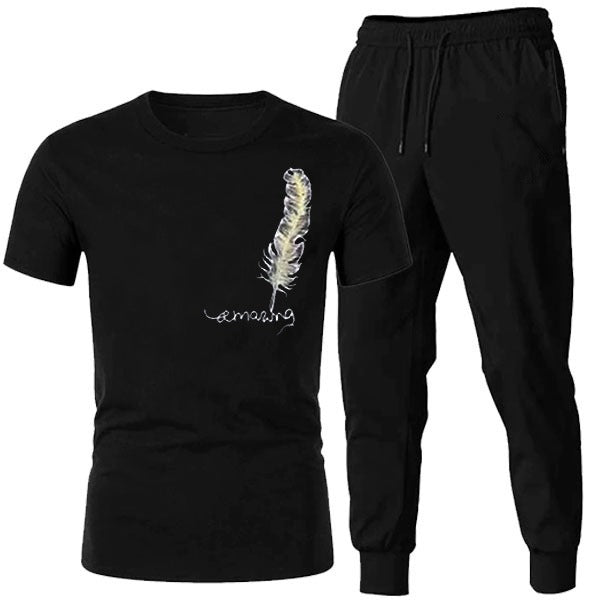 Men's Black Tracksuit – Trendy Fitness T-Shirt & Trouser Set for Gym, Workout & Training | Stylish Sportswear for Boys & Men