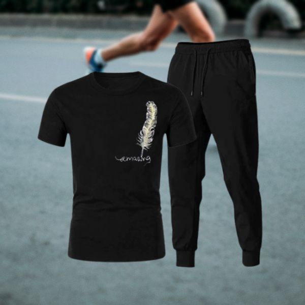 Men's Black Tracksuit – Trendy Fitness T-Shirt & Trouser Set for Gym, Workout & Training | Stylish Sportswear for Boys & Men