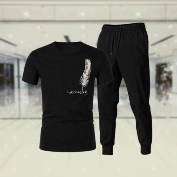 Men's Black Tracksuit – Trendy Fitness T-Shirt & Trouser Set for Gym, Workout & Training | Stylish Sportswear for Boys & Men