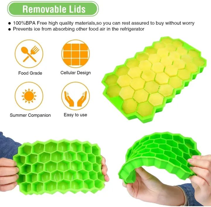 37-Cavity Silicone Ice Cube Tray – Honeycomb Shape Mould for Freezer, Chocolate, Cake & Drinks | Reusable & Multicolor | Paknify