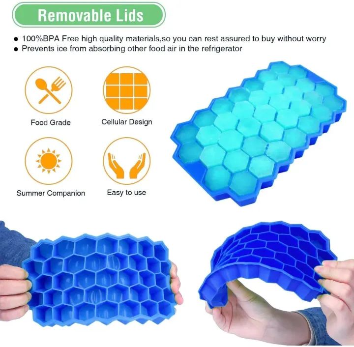 37-Cavity Silicone Ice Cube Tray – Honeycomb Shape Mould for Freezer, Chocolate, Cake & Drinks | Reusable & Multicolor | Paknify